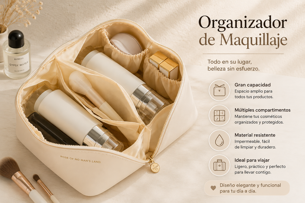 Neceser Organizador de Maquillaje Beige